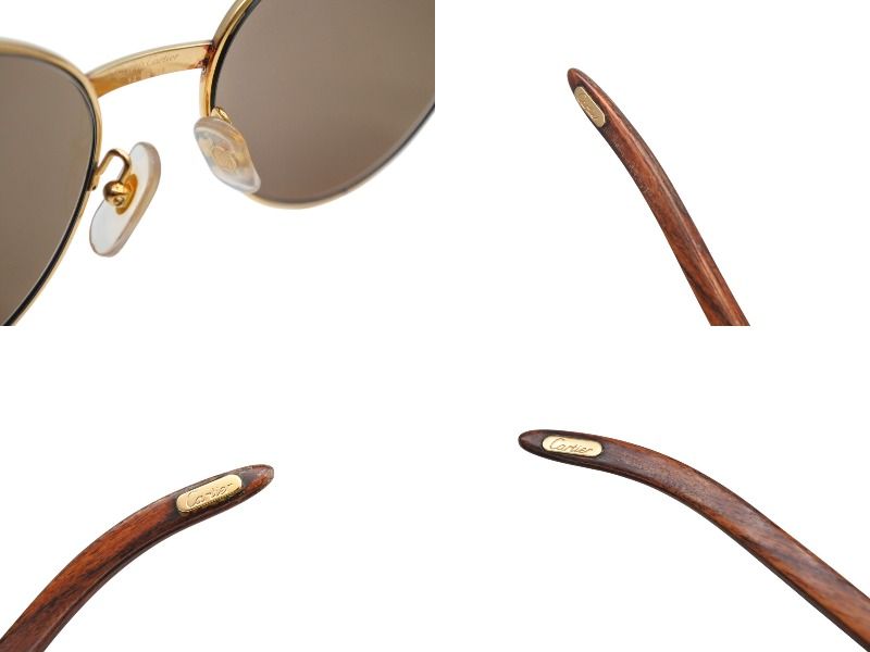 Cartier Oval Sunglasses Eyewear Trinity Wood Temple Gold — view 6