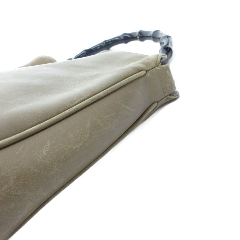 Gucci Bamboo Handbag Tote Leather Silver Hardware Beige 1122