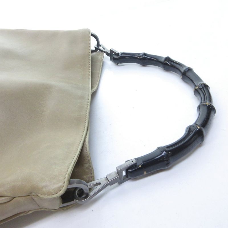 Gucci Bamboo Handbag Tote Leather Silver Hardware Beige 1122