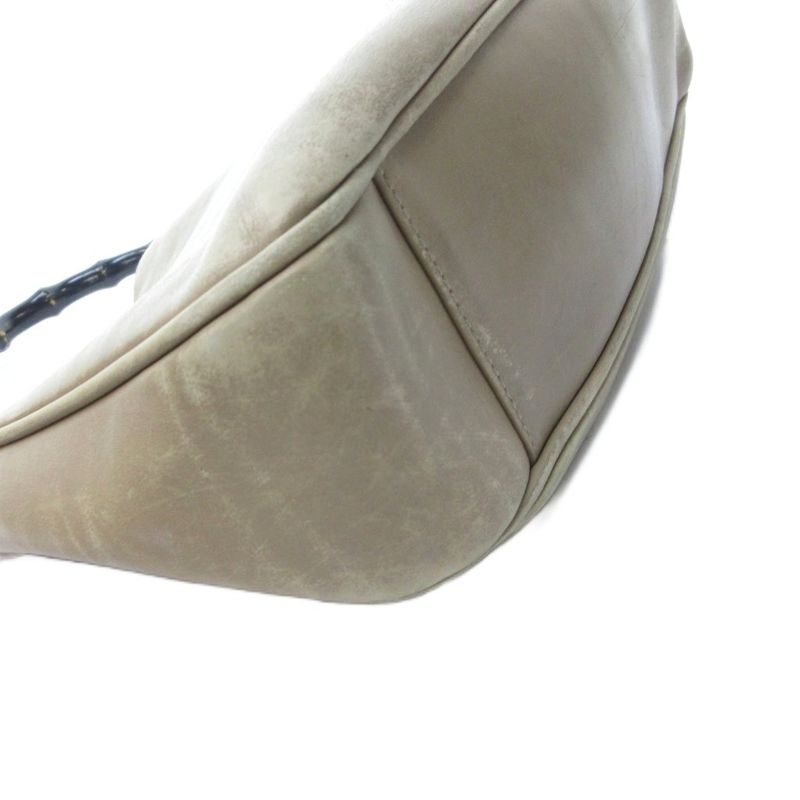 Gucci Bamboo Handbag Tote Leather Silver Hardware Beige 1122