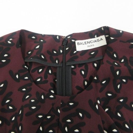 Balenciaga Blouse Silk Patterned Pullover Short Sleeves 36 Approx XS Purple