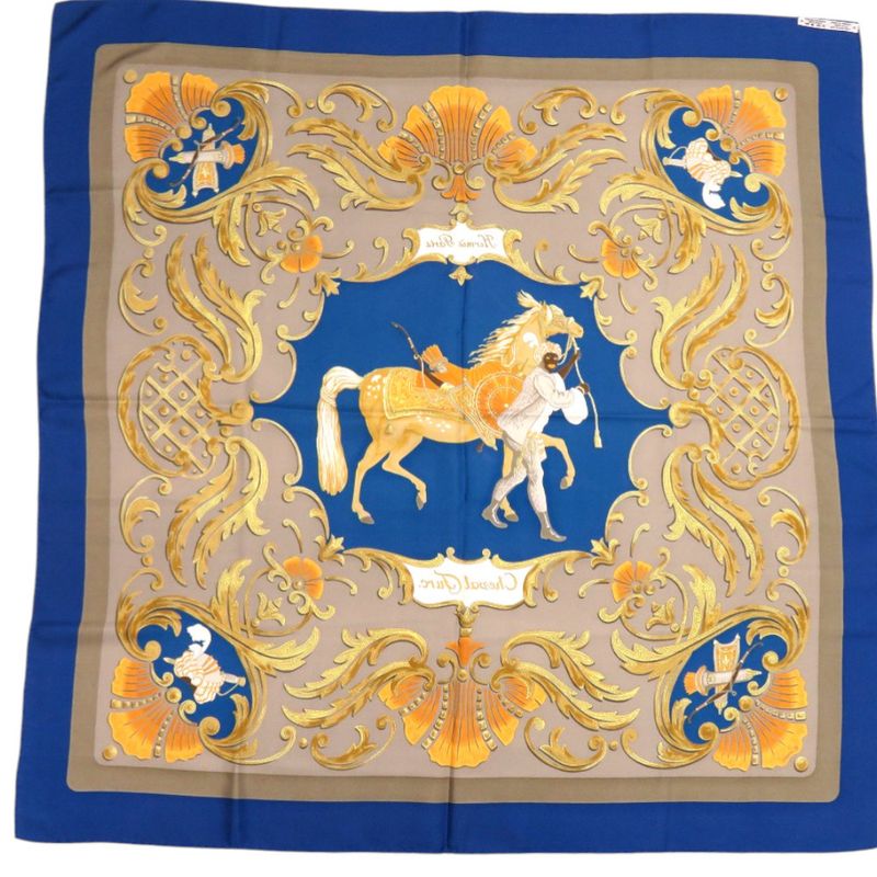 Hermes Carré 90 Turkish Horse Cheval Turc Silk Blue Scarf 0118 Hermes
