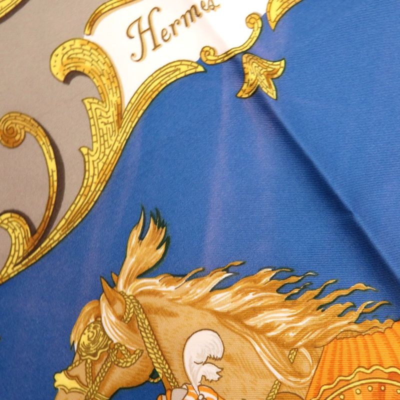 Hermes Carré 90 Turkish Horse Cheval Turc Silk Blue Scarf 0118 Hermes