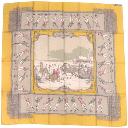 Hermes Carré 90 Les Plaisirs du Froid Joy on Ice Silk Yellow Scarf 0112 Hermes