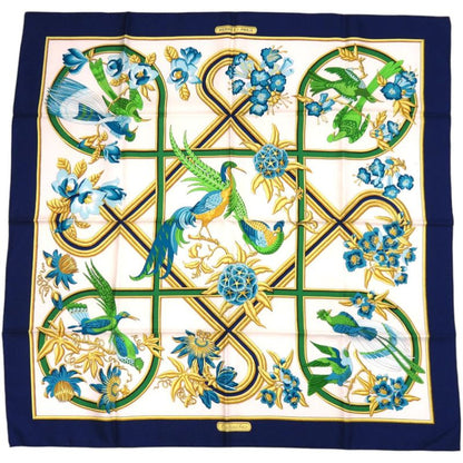 Hermes Carre 90 Caraibes Caribbean Bird Scarf Silk Blue 0113 Hermes