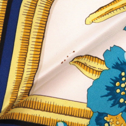 Hermes Carre 90 Caraibes Caribbean Bird Scarf Silk Blue 0113 Hermes