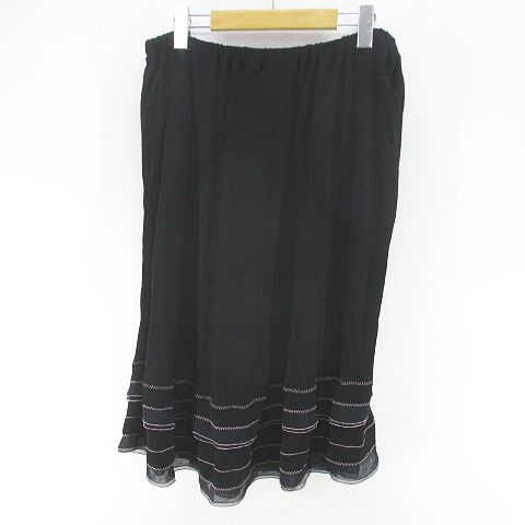 Chanel 02P P19189v09106 B1965 Knee Length Flared Skirt Tiered 42 Black Made In