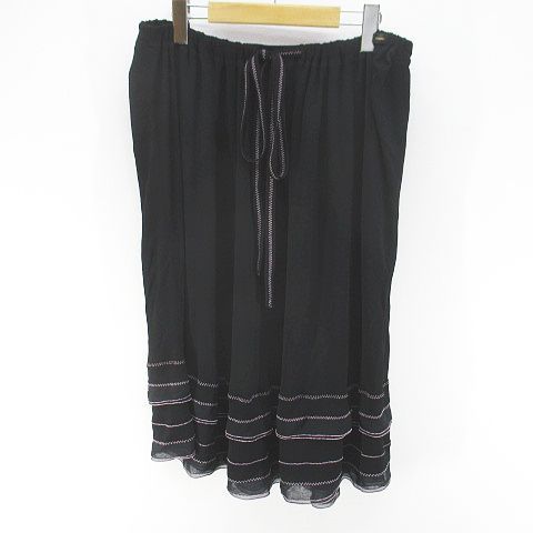 Chanel 02P P19189v09106 B1965 Knee Length Flared Skirt Tiered 42 Black Made In