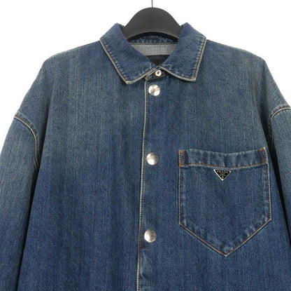 Prada 24SS Triangle Logo Denim Jacket Blouson Vintage Finish XL Indigo Gec066