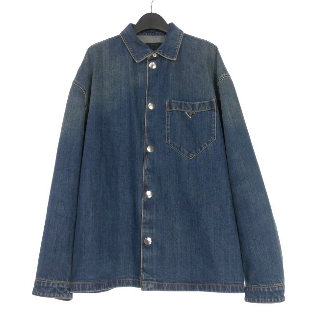 Prada 24SS Triangle Logo Denim Jacket Blouson Vintage Finish XL Indigo Gec066