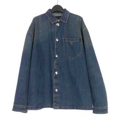 Prada 24SS Triangle Logo Denim Jacket Blouson Vintage Finish XL Indigo Gec066
