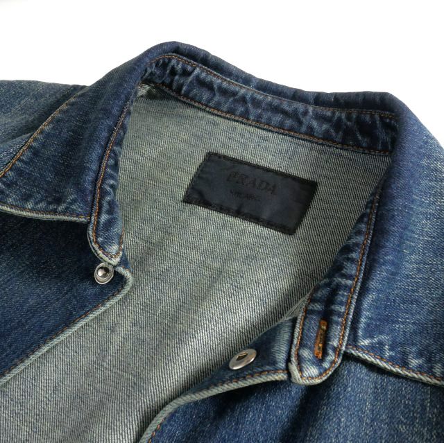 Prada 24SS Triangle Logo Denim Jacket Blouson Vintage Finish XL Indigo Gec066