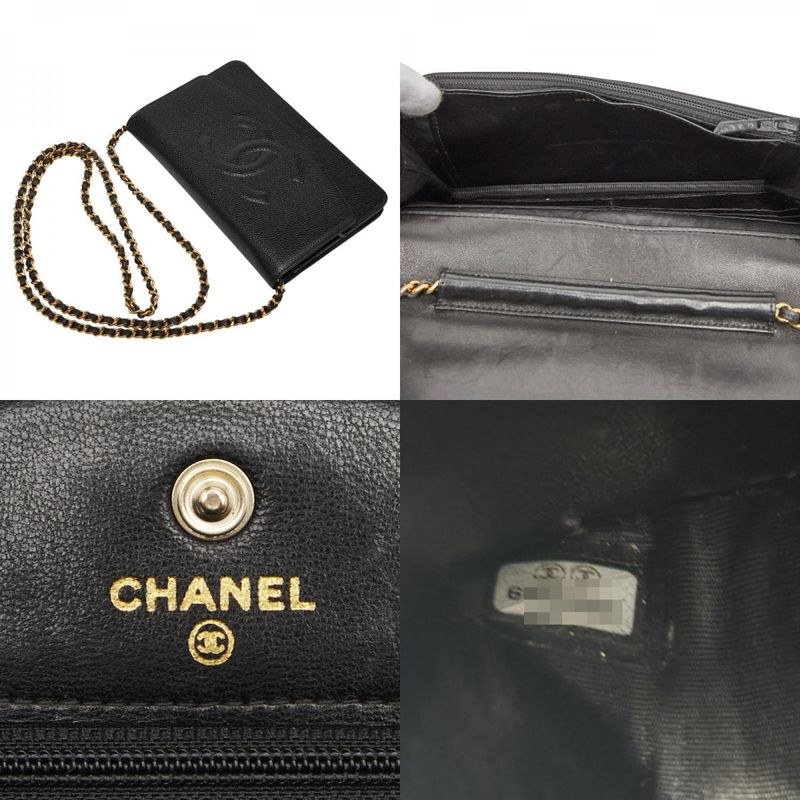 Chanel Coco Mark Chain Shoulder Bag Black Caviar Skin Women's Chanel