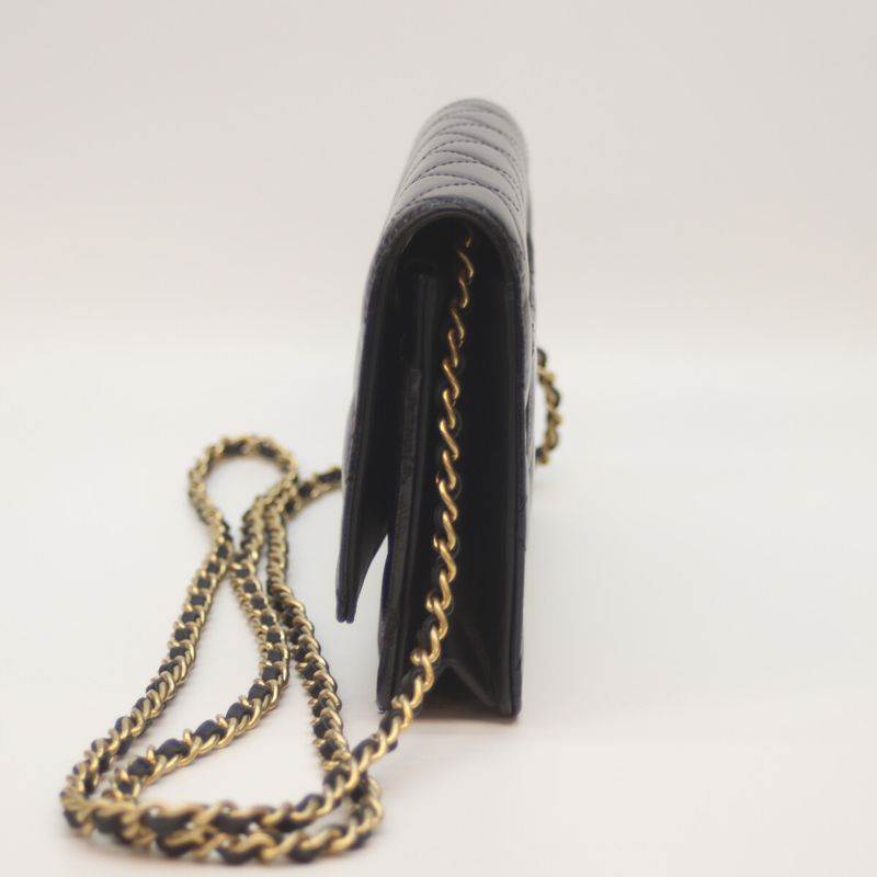 Chanel 20s Matrasse Black Aged Calf Ghardware 2.55 Chain Shoulder Wallet