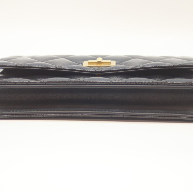 Chanel 20s Matrasse Black Aged Calf Ghardware 2.55 Chain Shoulder Wallet