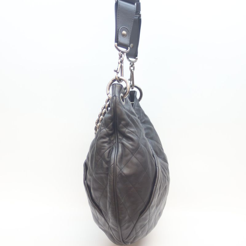 Chanel 16th Black and Antique Silver Vintage Calf Coco Pleats 2way Hobo Bag
