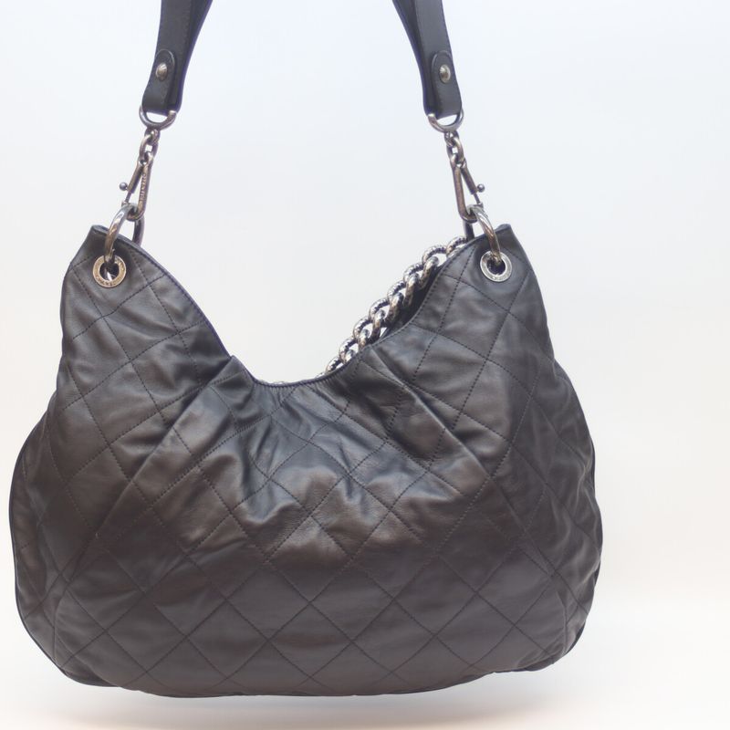 Chanel 16th Black and Antique Silver Vintage Calf Coco Pleats 2way Hobo Bag