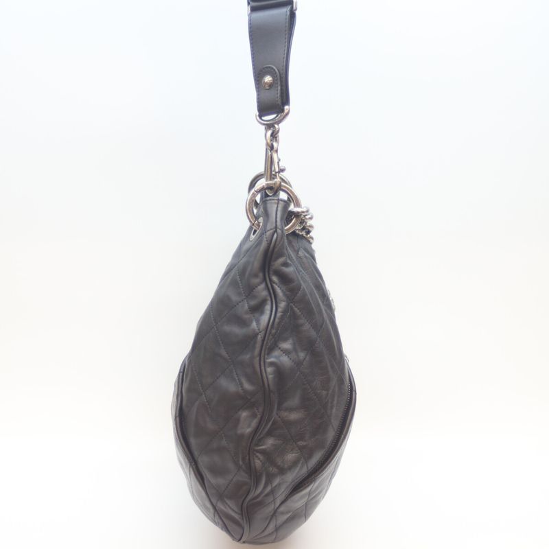 Chanel 16th Black and Antique Silver Vintage Calf Coco Pleats 2way Hobo Bag