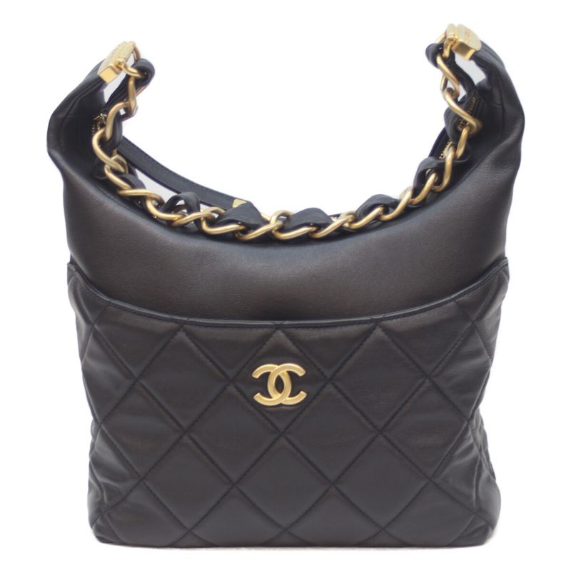 Chanel As3292 Black Ghardware Lambskin Matrasse Hobo One Shoulder