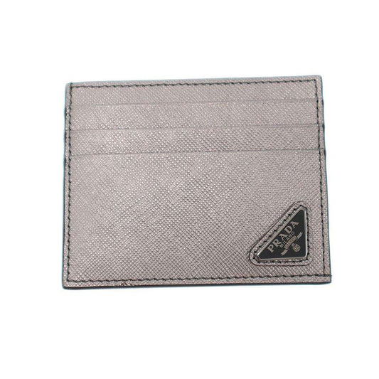 Prada Logo Plate Saffiano Leather Card Case 1mc223 Silver
