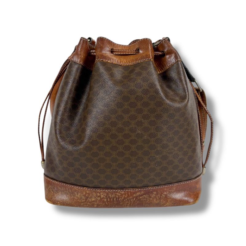 Celine Draw String Shape Shoulder Bag Macadam Pattern Brown Pvcleather Vintage