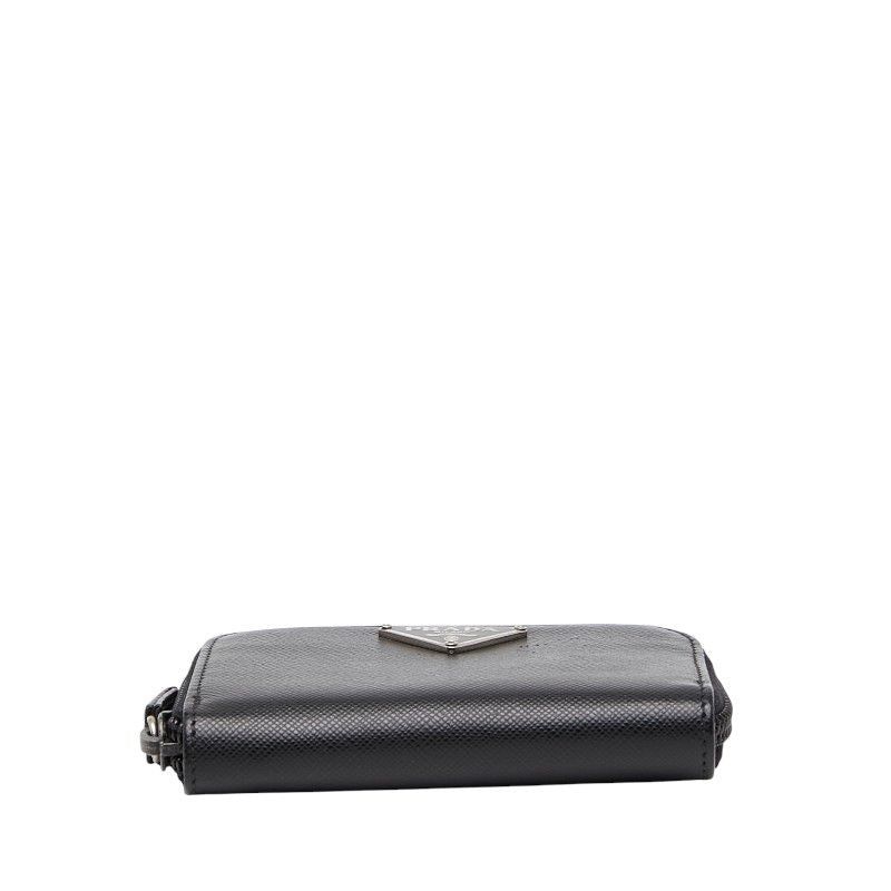 Prada Triangle Logo Plate Coin Case Coin Case Black Saffiano Leather Women Prada