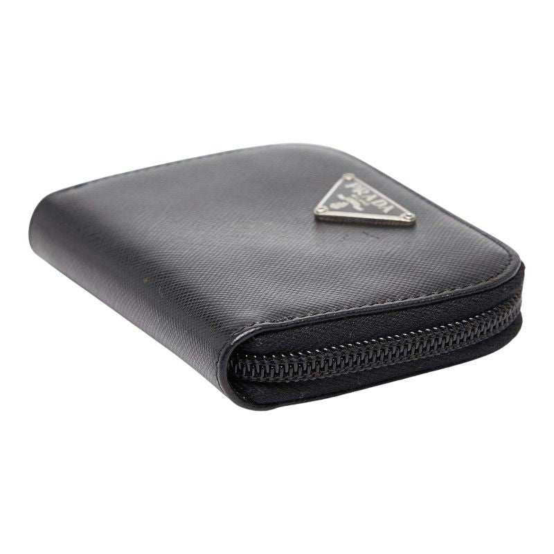 Prada Triangle Logo Plate Coin Case Coin Case Black Saffiano Leather Women Prada