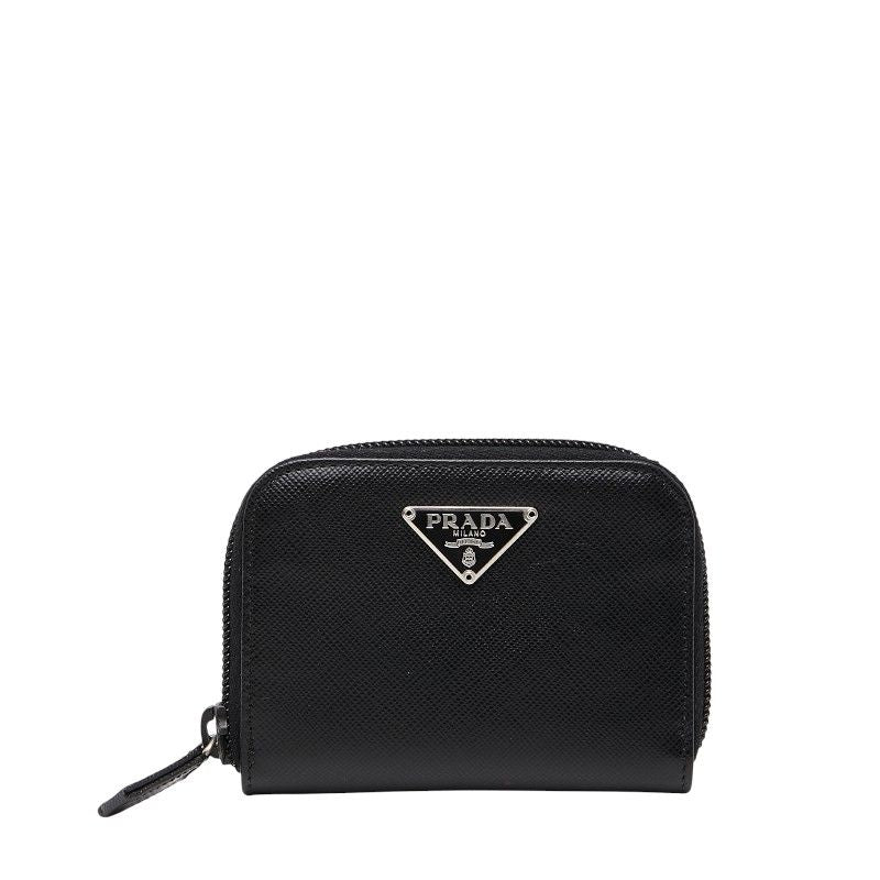 Prada Triangle Logo Plate Coin Case Coin Case Black Saffiano Leather Women Prada