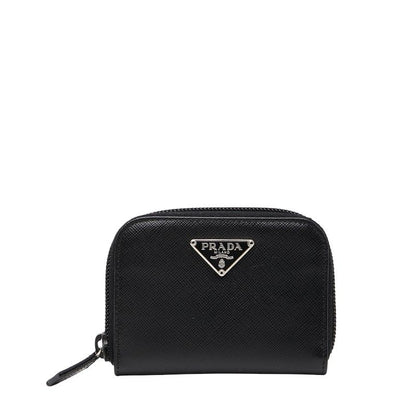 Prada Triangle Logo Plate Coin Case Coin Case Black Saffiano Leather Women Prada