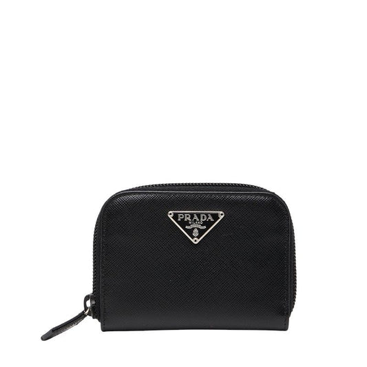 Prada Triangle Logo Plate Coin Case Coin Case Black Saffiano Leather Women Prada