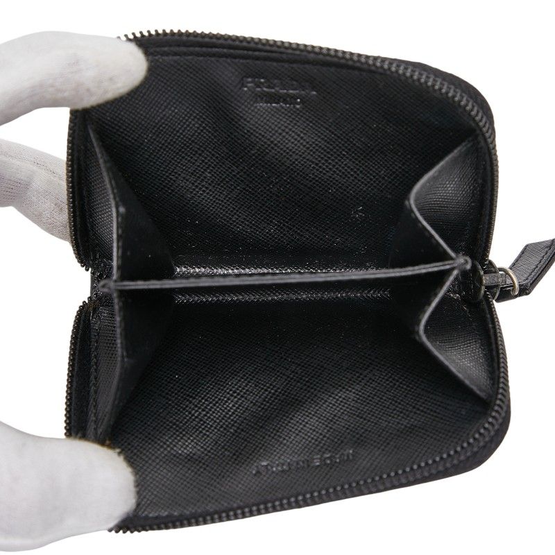 Prada Triangle Logo Plate Coin Case Coin Case Black Saffiano Leather Women Prada