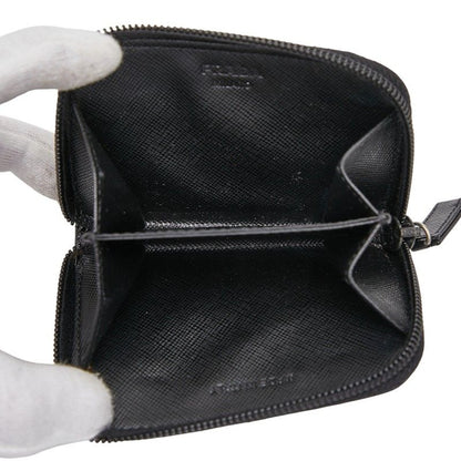 Prada Triangle Logo Plate Coin Case Coin Case Black Saffiano Leather Women Prada