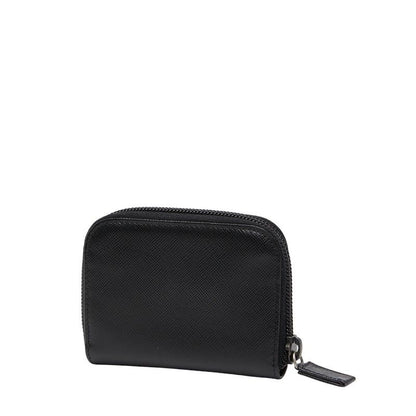 Prada Triangle Logo Plate Coin Case Coin Case Black Saffiano Leather Women Prada