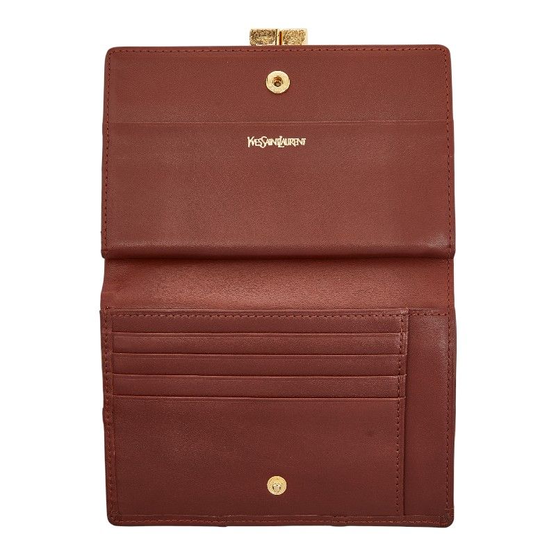 Saint Laurent YSL Logo Studded Brown Leather Women's Saint Laurent