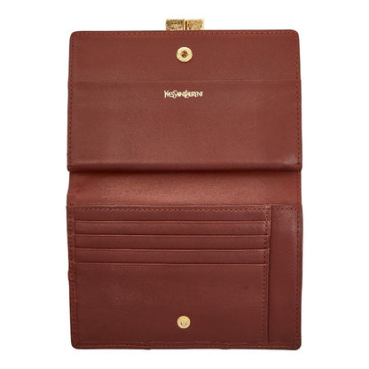 Saint Laurent YSL Logo Studded Brown Leather Women's Saint Laurent