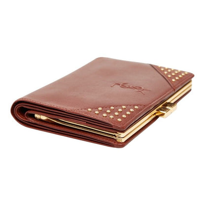 Saint Laurent YSL Logo Studded Brown Leather Women's Saint Laurent