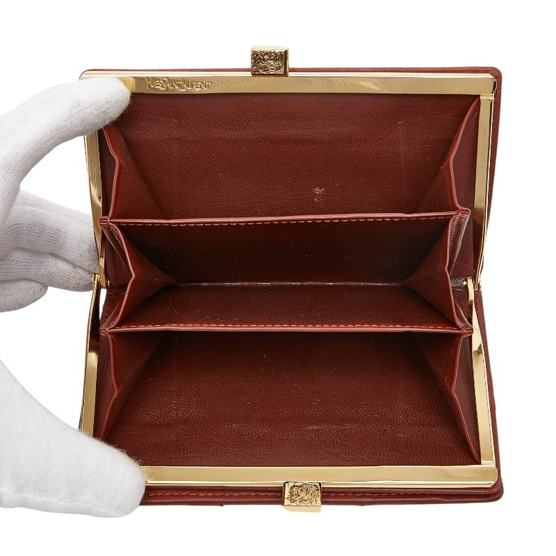 Saint Laurent YSL Logo Studded Brown Leather Women's Saint Laurent