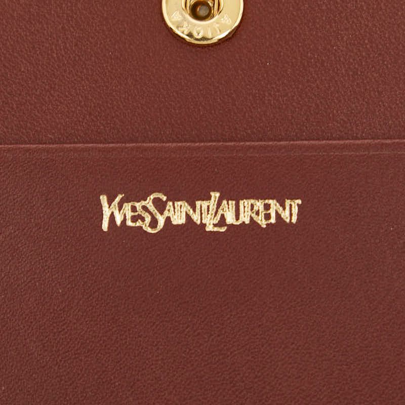 Saint Laurent YSL Logo Studded Brown Leather Women's Saint Laurent