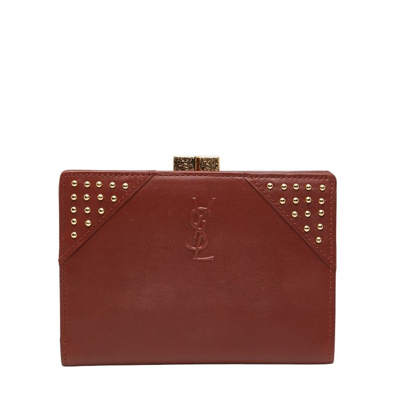 Saint Laurent YSL Logo Studded Brown Leather Women's Saint Laurent