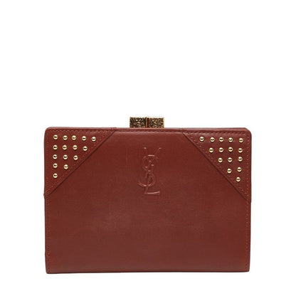 Saint Laurent YSL Logo Studded Brown Leather Women's Saint Laurent