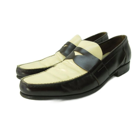 Prada Coin Loafer Shoes Leather Bicolor 9 27.0cm (10.63in) Brown Beige 1120