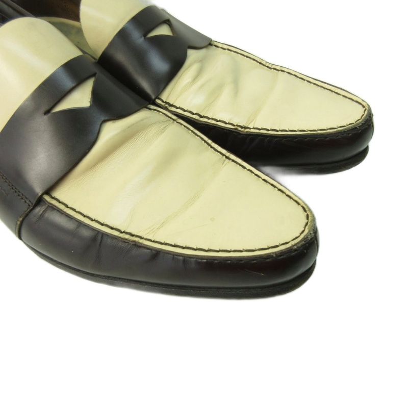 Prada Coin Loafer Shoes Leather Bicolor 9 27.0cm (10.63in) Brown Beige 1120