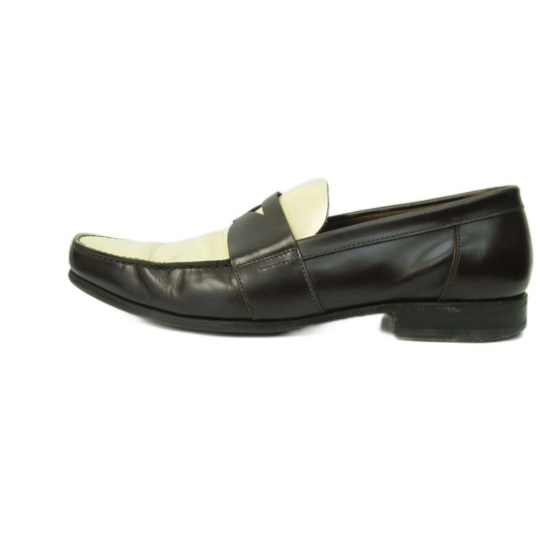 Prada Coin Loafer Shoes Leather Bicolor 9 27.0cm (10.63in) Brown Beige 1120