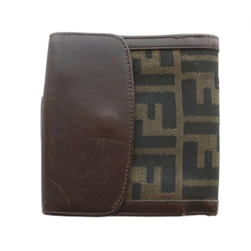 Fendi Wallet Logo Leather Canvas Zucca Pattern Brown - GY11 MQ - OH