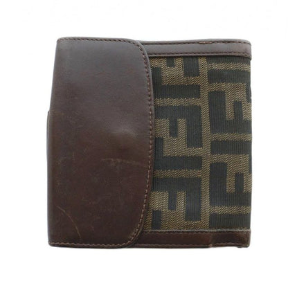 Fendi Wallet Logo Leather Canvas Zucca Pattern Brown - GY11 MQ - OH