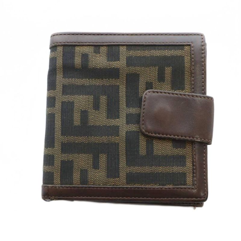 Fendi Wallet Logo Leather Canvas Zucca Pattern Brown - GY11 MQ - OH