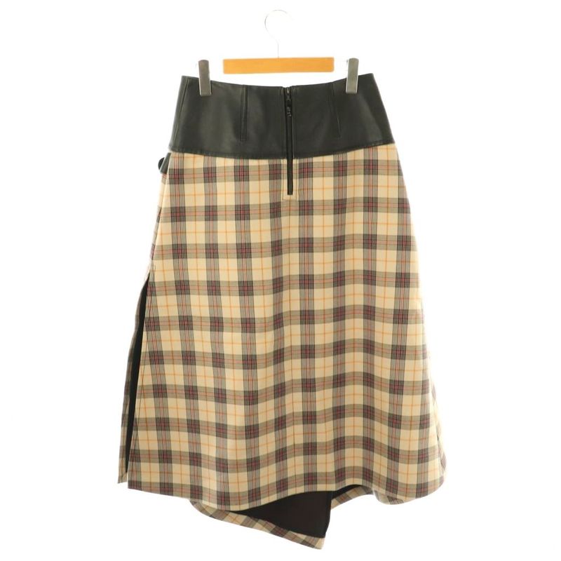 Louis Vuitton Wrap Check Skirt Silk-blend Lamb Leather 38 Brown Beige Multicolor