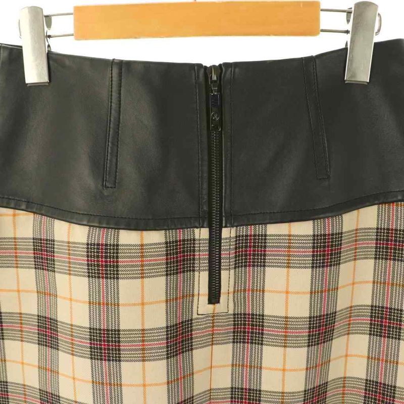 Louis Vuitton Wrap Check Skirt Silk-blend Lamb Leather 38 Brown Beige Multicolor