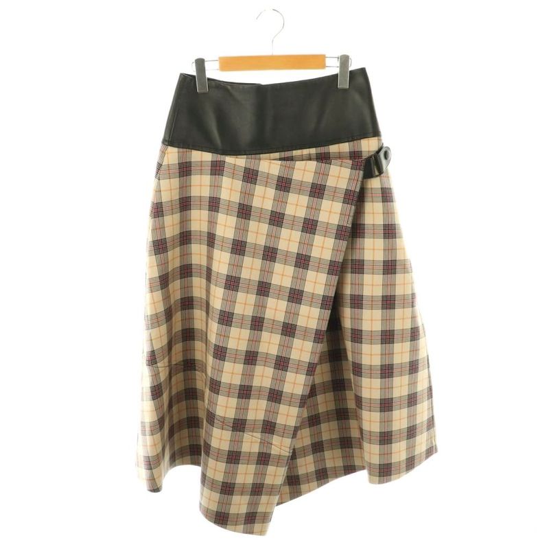 Louis Vuitton Wrap Check Skirt Silk-blend Lamb Leather 38 Brown Beige Multicolor