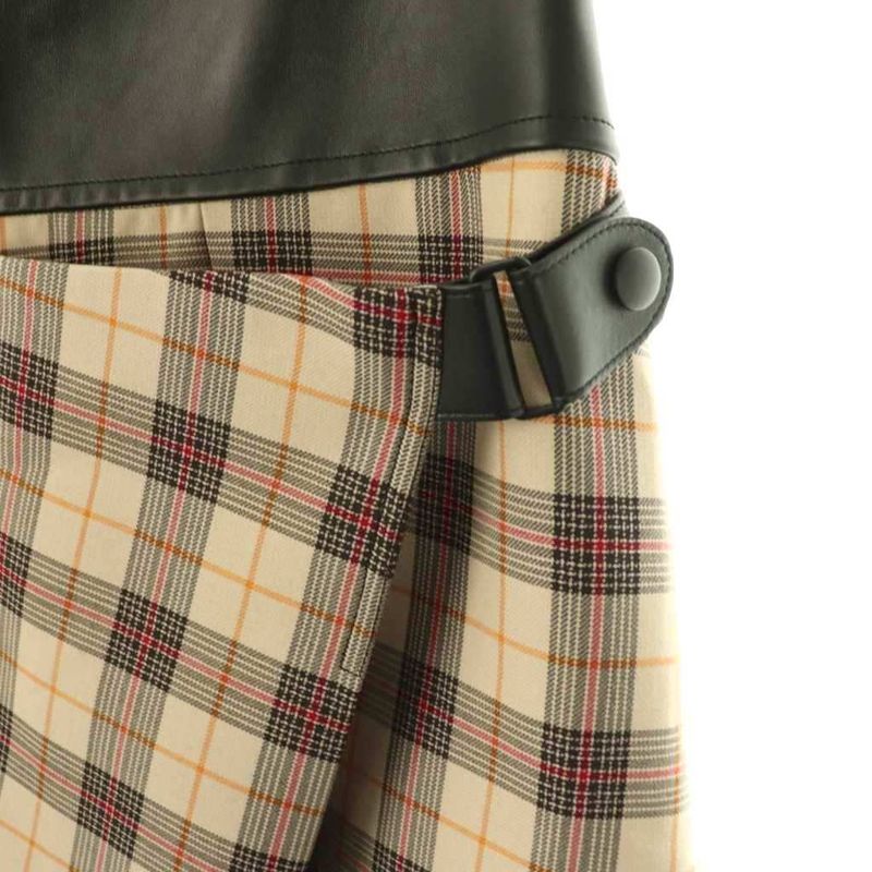 Louis Vuitton Wrap Check Skirt Silk-blend Lamb Leather 38 Brown Beige Multicolor